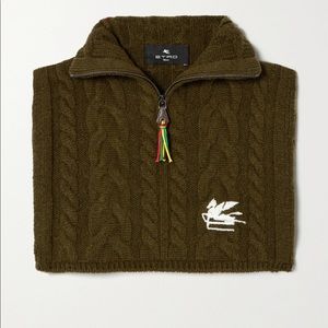 Etro army green cable knit vest w/ logo!